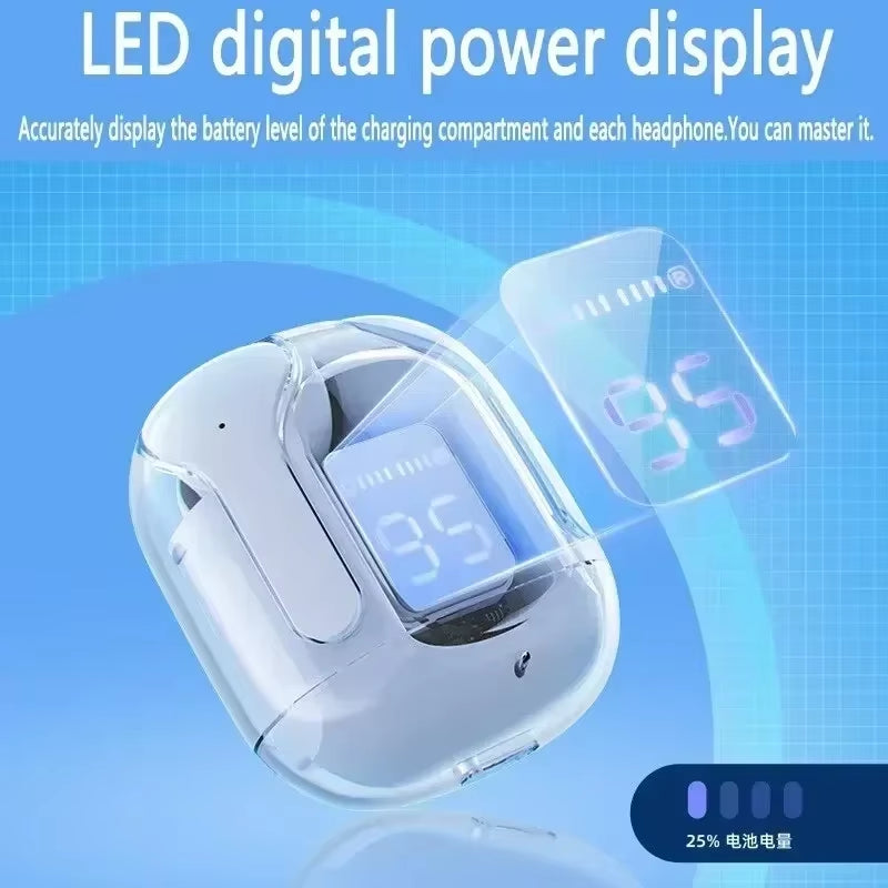 TWSHK3 Wireless Bluetooth Earphone Noise Canceling Hifi Stereo Sport Headphones with Digital Display Transparent Charging Case