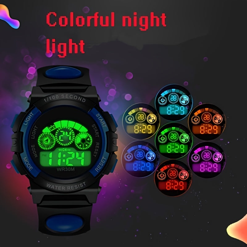 Reloj electrónico deportivo multifuncional, resistente al agua, luminoso y colorido