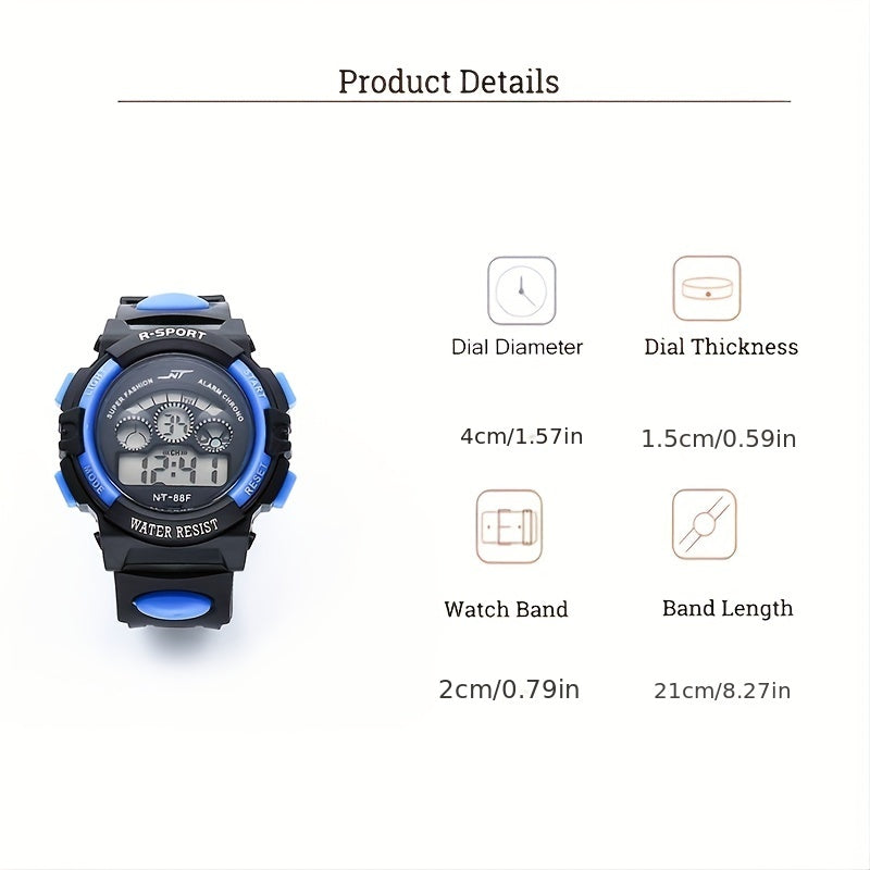 Boys And Girls Multifunctional Waterproof Sports Colorful Luminous Electronic Watch, Ideal choice for Gifts For King's Day