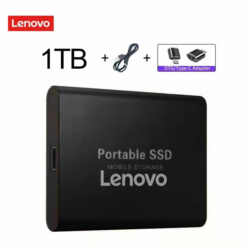Disco duro externo portátil Lenovo SSD de 1 TB, 2 TB y 32 TB con conexión USB 3.1/Tipo C para portátiles y Mac.