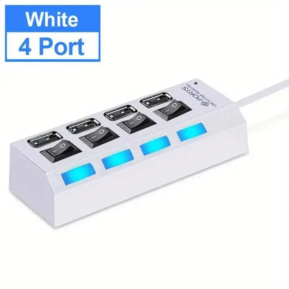 Hub USB 2.0 de alta velocidad con 4/7 con interruptor de luz LED para PC y portátil