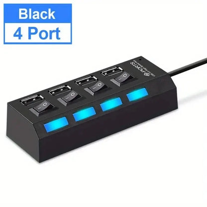 Hub USB 2.0 de alta velocidad con 4/7 con interruptor de luz LED para PC y portátil