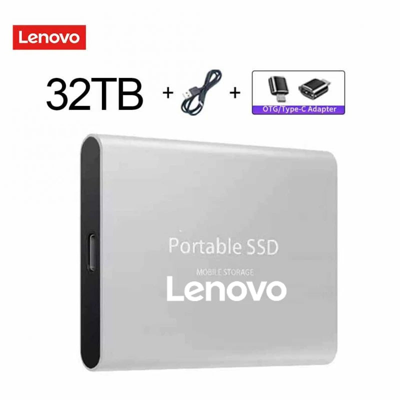 Disco duro externo portátil Lenovo SSD de 1 TB, 2 TB y 32 TB con conexión USB 3.1/Tipo C para portátiles y Mac.