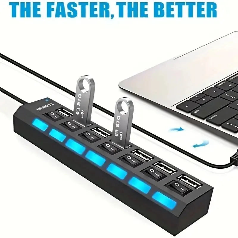 Hub USB 2.0 de alta velocidad con 4/7 con interruptor de luz LED para PC y portátil